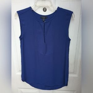 J Crew Blue Button Keyhole Sleeveless Tunic Tank Top Flowy Blouse Sz 0 Small
